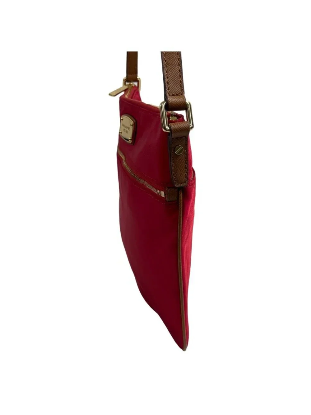 Michael Kors Women's Red Jet Set Flat Crossbody Bag With Gold Accents